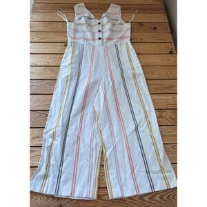 Ted baker Women’s Stripe linen Blend Wide Leg jumpsuit size 4 White Sf